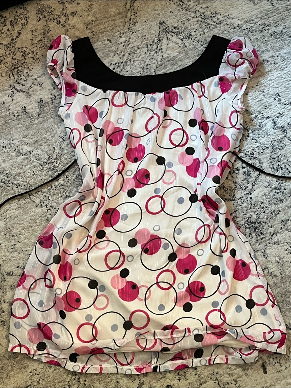 My Michelle White Dress with Pink and Black Circle Print